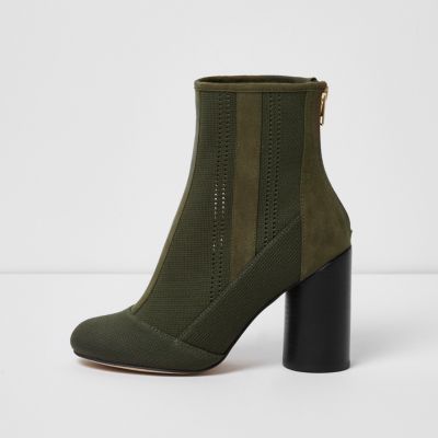 Khaki green knitted ankle boots